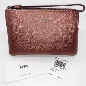 Coach Corner Zip Wristlet - Metallic Dark Blush